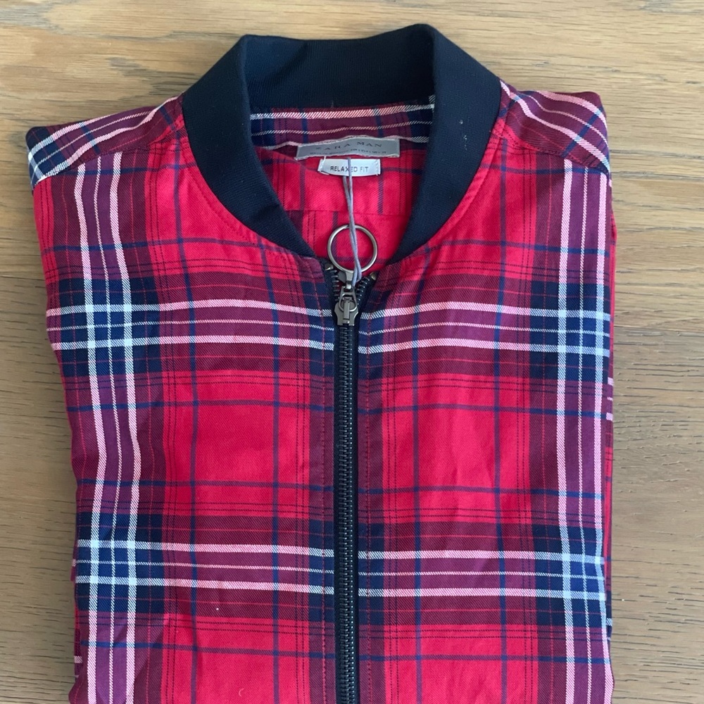 Zara Mans relaxed plaid zippered shirt jacket